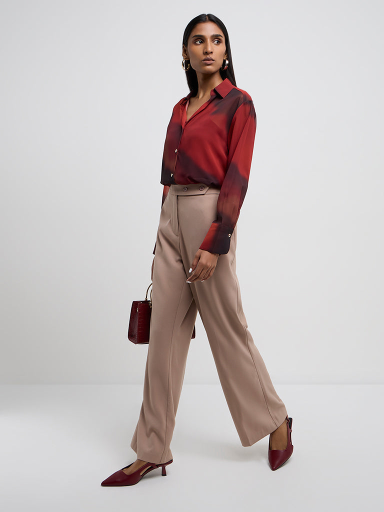 Wardrobe Rust Tie-Dye Printed Shirt with Camisole - Image 3