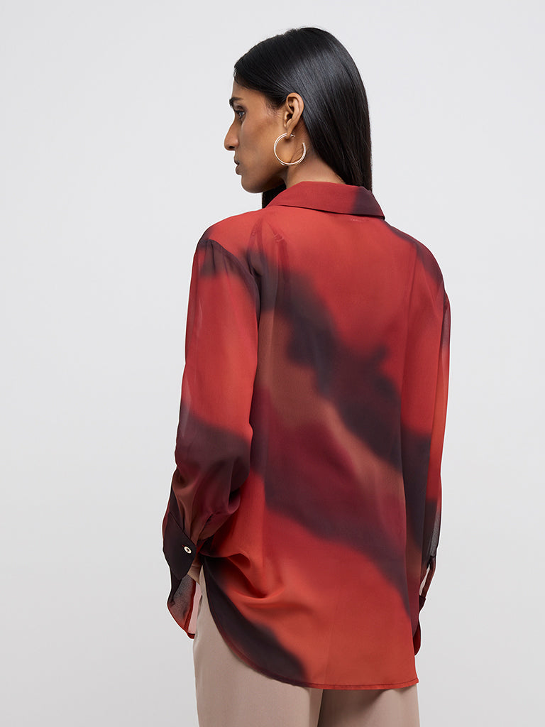 Wardrobe Rust Tie-Dye Printed Shirt with Camisole - Image 4