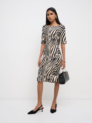 Wardrobe Beige & Black Animal Printed Bodycon Dress