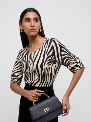 Wardrobe Beige & Black Animal Printed Top