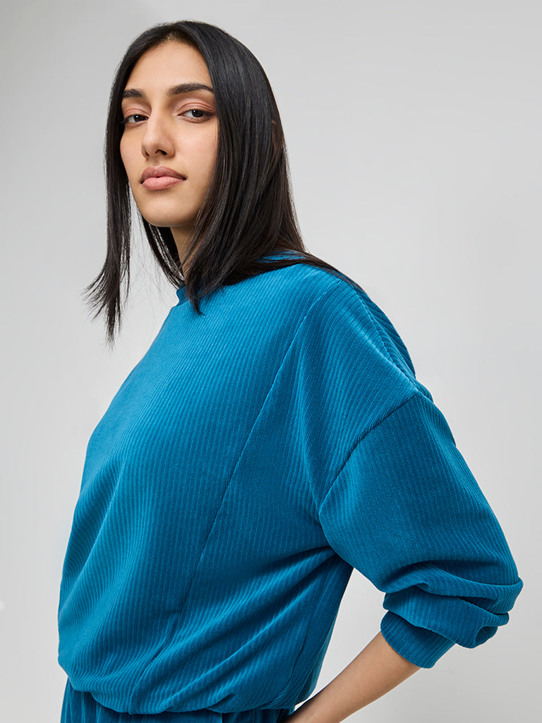 LOV Teal Self-Striped Velveteen Sweatshirt - Image 3