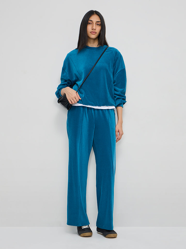 LOV Teal Self-Striped Velveteen Sweatshirt - Image 4