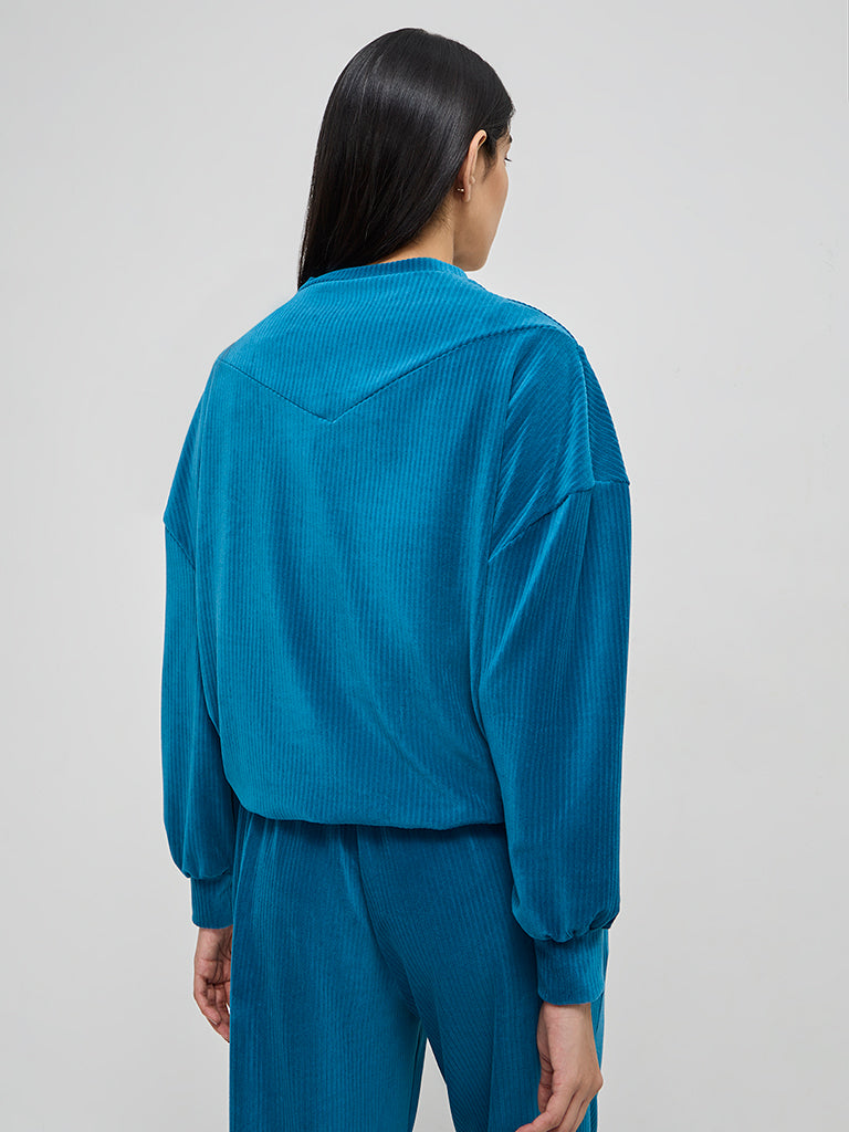 LOV Teal Self-Striped Velveteen Sweatshirt - Image 5