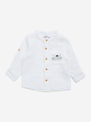 HOP Baby White Crinkle-Textured Cotton Shirt