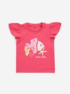 HOP Kids Pink Embellished Cotton T-Shirt
