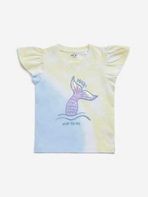 HOP Kids Light Blue & Yellow Tie-Dye Printed Cotton T-Shirt