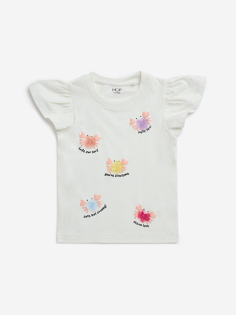 HOP Kids Off-White Applique-Detailed Cotton T-Shirt