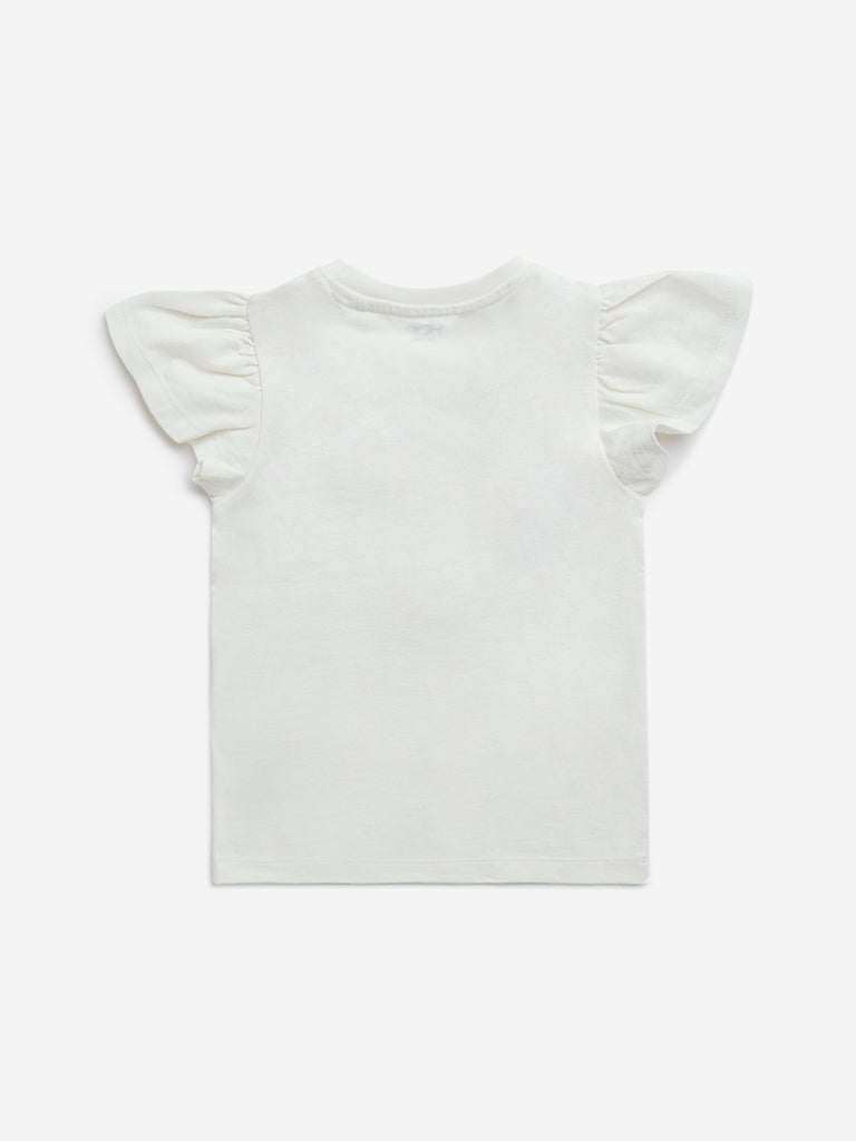 HOP Kids Off-White Applique-Detailed Cotton T-Shirt - Image 2
