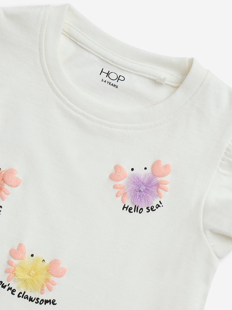 HOP Kids Off-White Applique-Detailed Cotton T-Shirt - Image 3