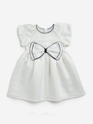 HOP Kids White Bow Design Fit-and-Flare Dress