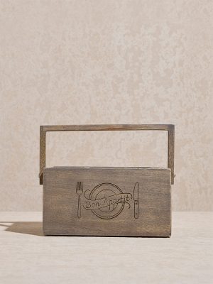 Westside Home Brown Text Design Wooden Cutlery Caddy