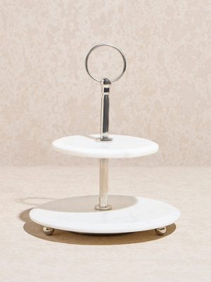 Westside Home White Marble Two-Tier Cake Stand
