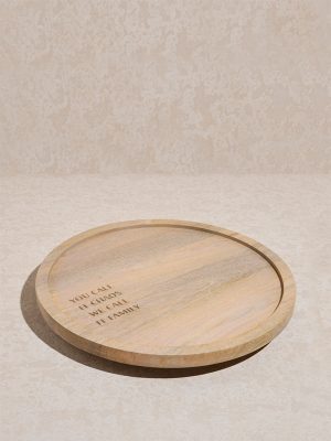 Westside Home Beige Text Design Wooden Lazy Susan