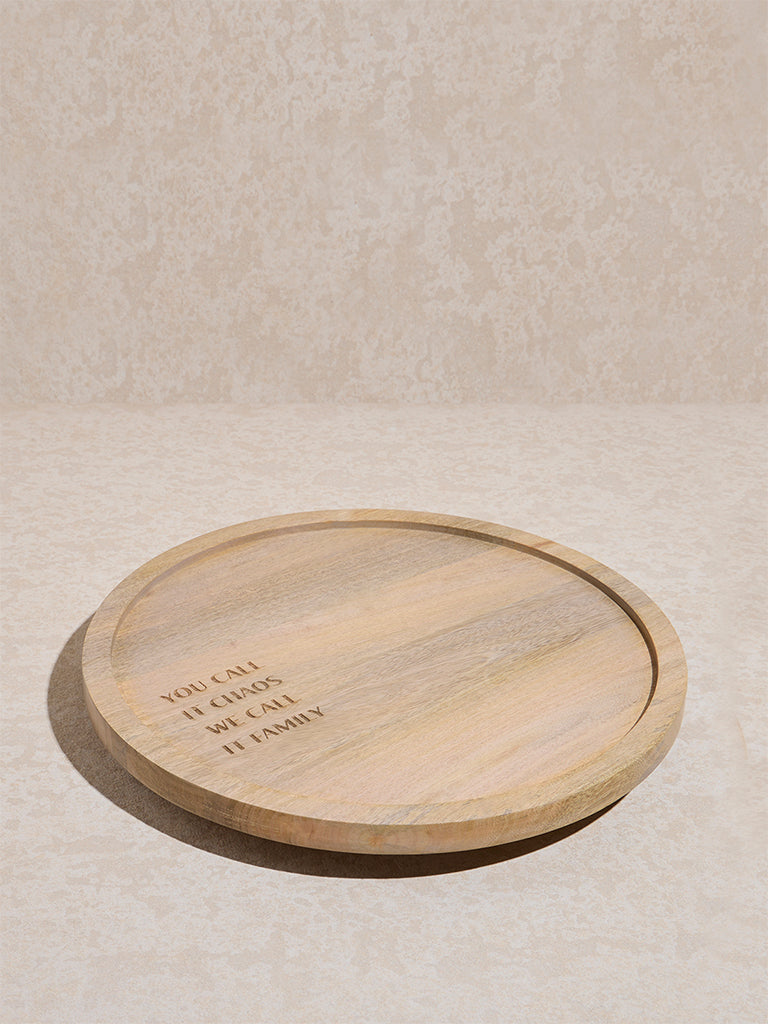 Westside Home Beige Text Design Wooden Lazy Susan