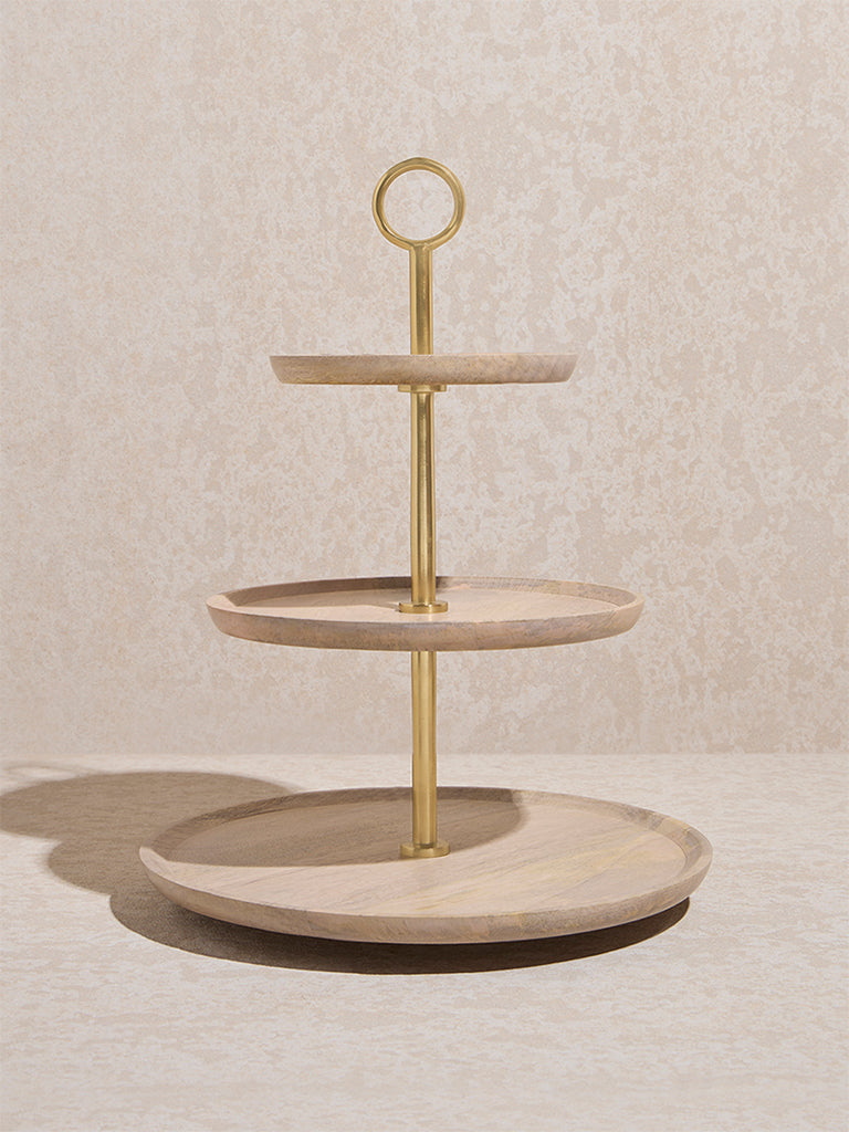 Westside Home Beige Three -Tiered Wooden Cake Stand - Image 2