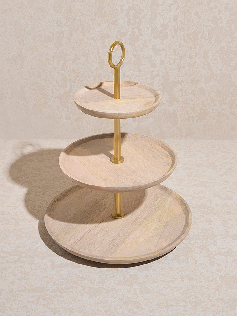 Westside Home Beige Three -Tiered Wooden Cake Stand - Image 3