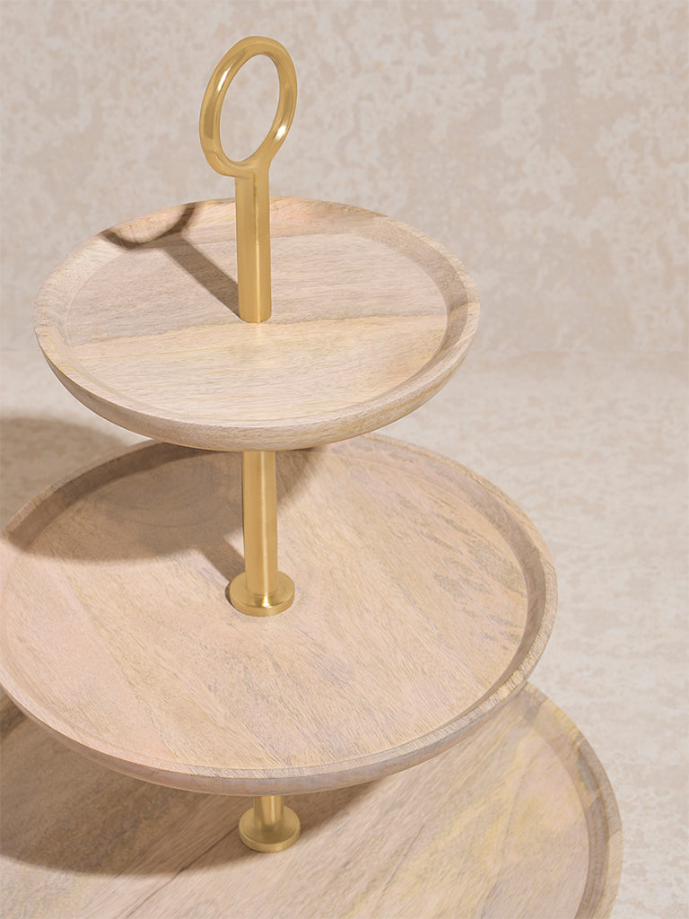 Westside Home Beige Three -Tiered Wooden Cake Stand - Image 4