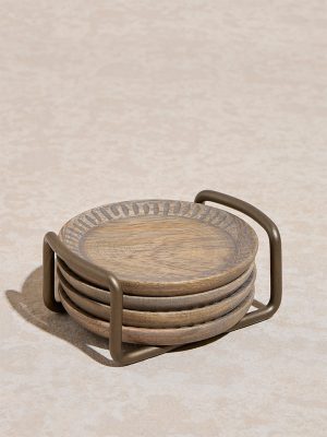 Westside Home Brown Wooden Coasters with Stand (Set of 4)