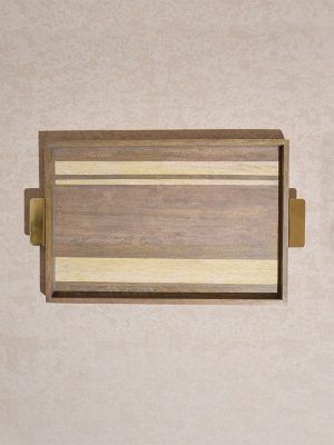 Westside Home Brown Stripe Printed Wooden Tray