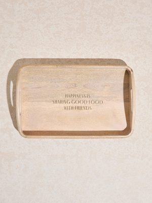 Westside Home Beige Text Design Wooden Serving Tray