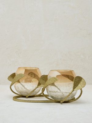 Westside Home Gold Leaf Design Tealight Candle Holder