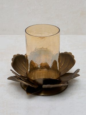 Westside Home Dull Gold Floral Candle Stand with Glass Holder