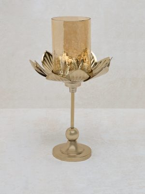 Westside Home Gold Lotus Candle Stand with Glass Holder