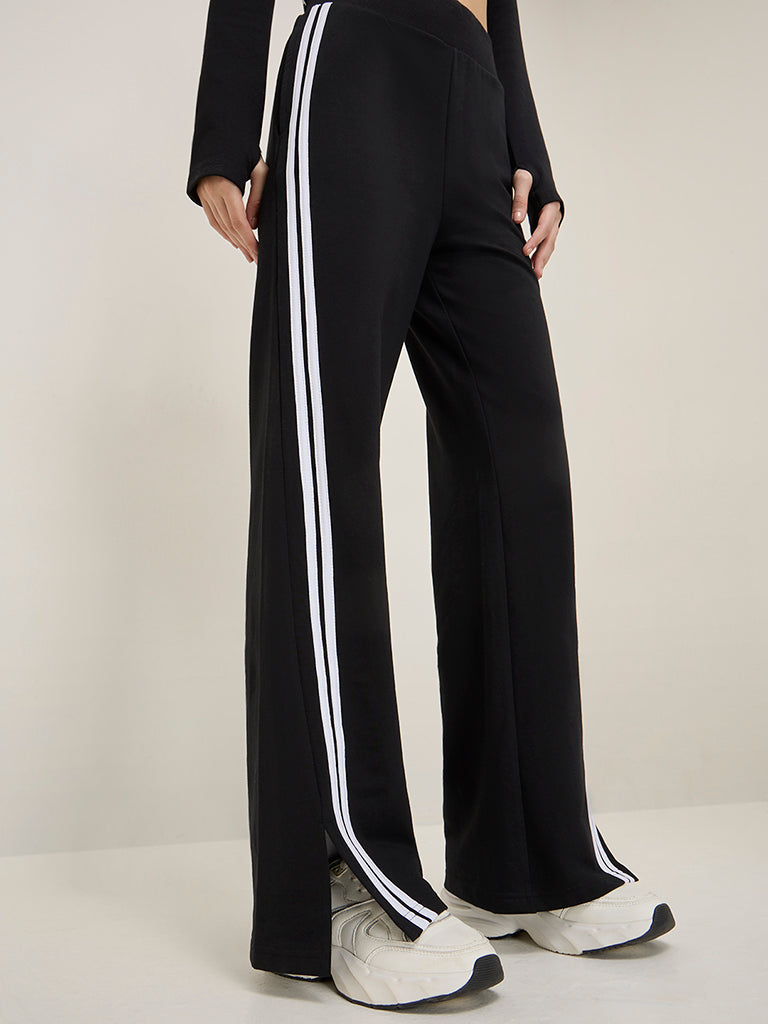 Studiofit Black Striped High-Rise Cotton-Blend Track Pants - Image 2