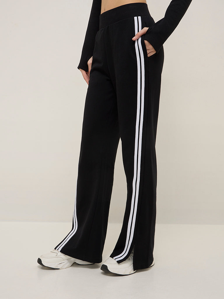 Studiofit Black Striped High-Rise Cotton-Blend Track Pants - Image 3