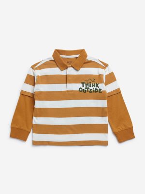 HOP Kids Orange Striped Cotton Sweatshirt