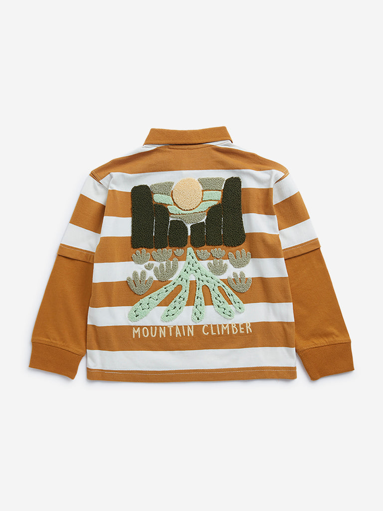 HOP Kids Orange Striped Cotton Sweatshirt - Image 2