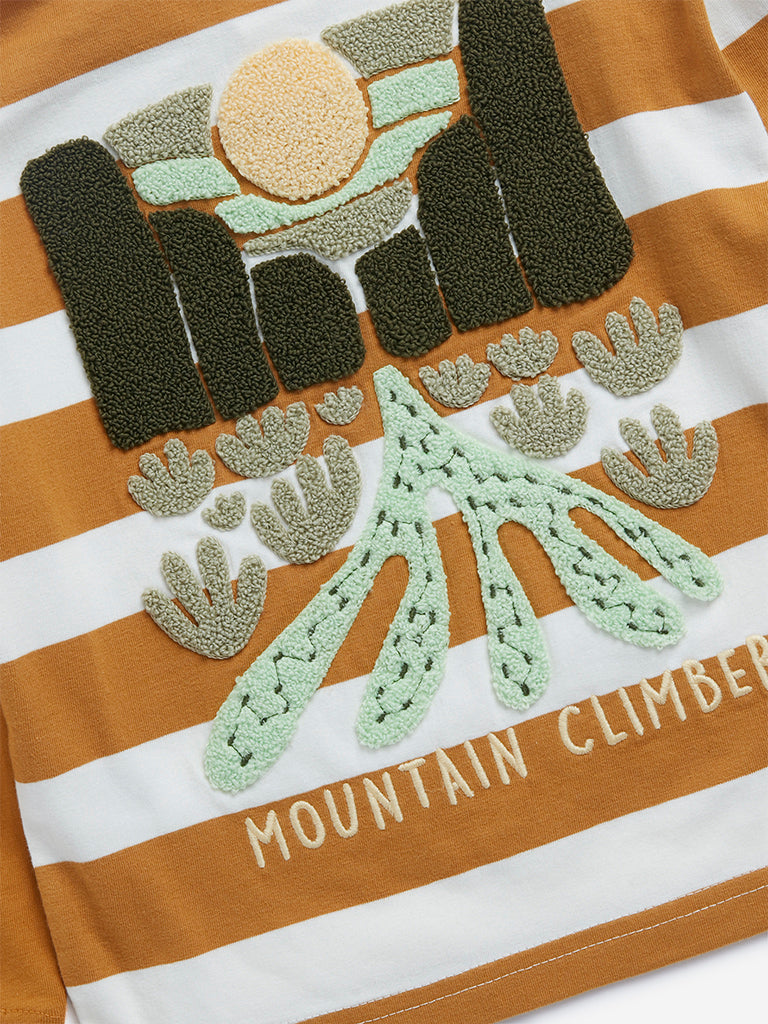 HOP Kids Orange Striped Cotton Sweatshirt - Image 3