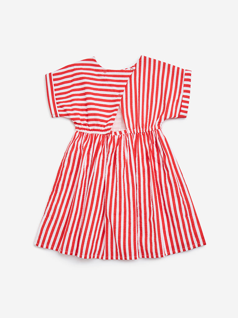 HOP Kids Red Striped Cotton Dress - Image 2