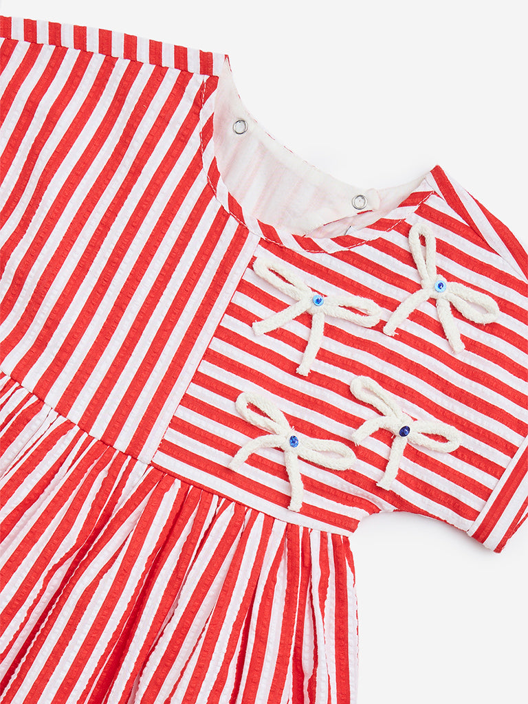 HOP Kids Red Striped Cotton Dress - Image 3
