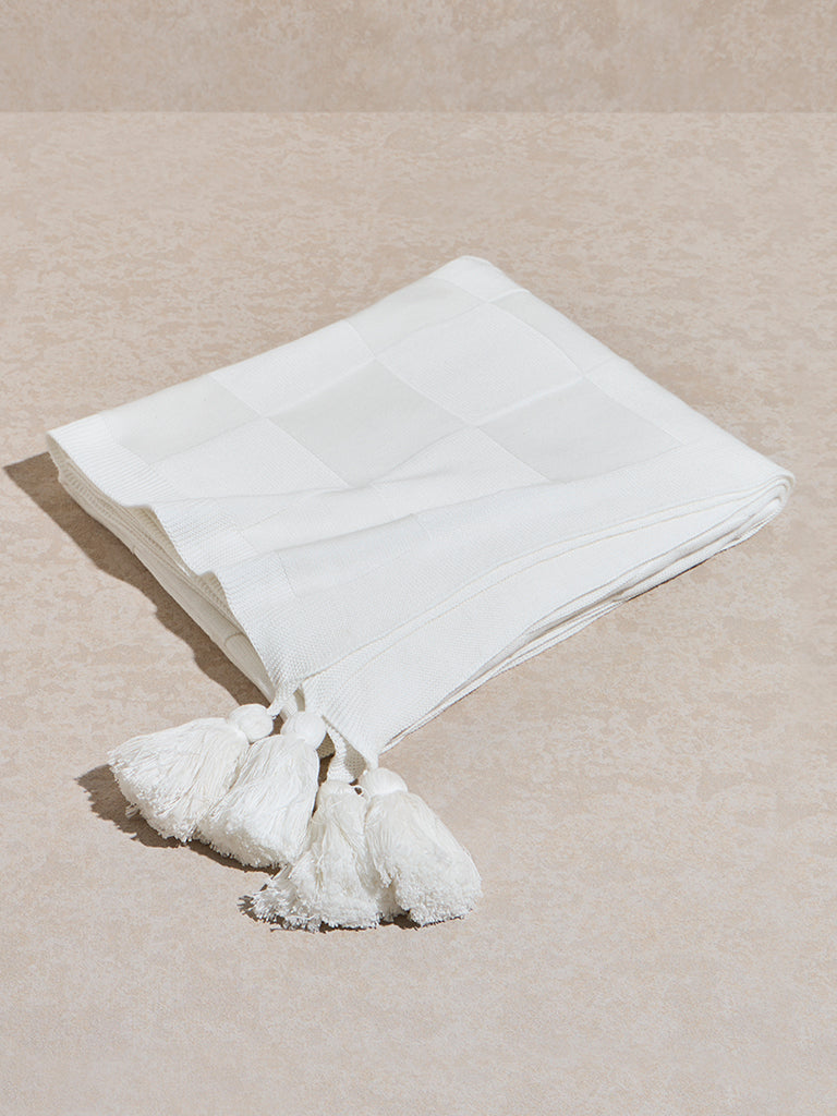 Westside Home White Block Design Single Bed Throw