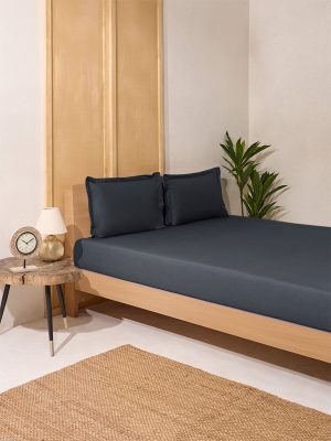 Westside Home Charcoal Solid Queen Bed Fitted Sheet and Pillowcase Set