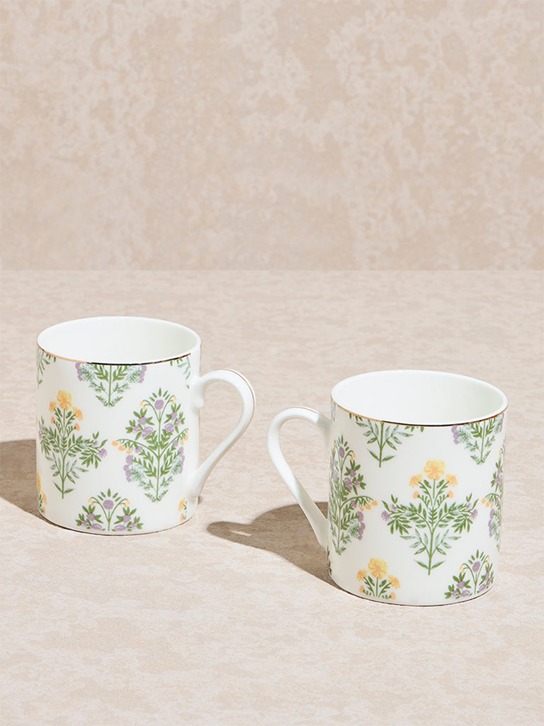 Westside Home Yellow and Green Botanical Printed Large Mugs (Set of 2) - Image 2