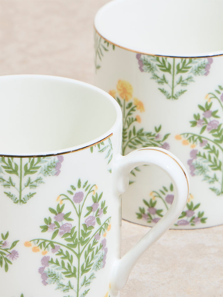 Westside Home Yellow and Green Botanical Printed Large Mugs (Set of 2) - Image 3