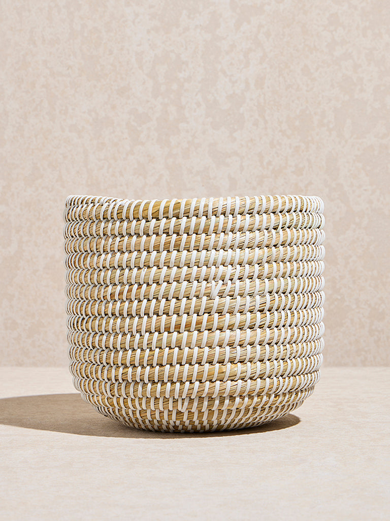 Westside Home Beige Woven Textured Planter- Small
