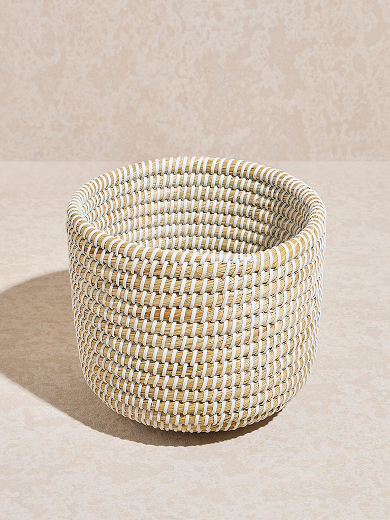 Westside Home Beige Woven Textured Planter- Small - Image 2