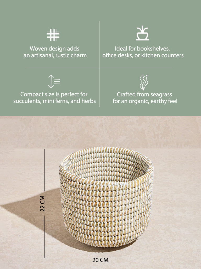 Westside Home Beige Woven Textured Planter- Small - Image 4