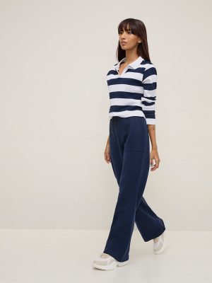 Studiofit Navy High-Rise Cotton-Blend Track Pants