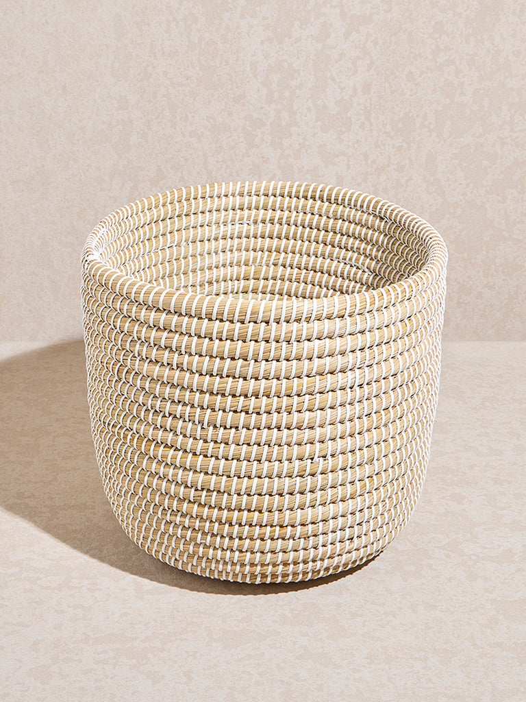 Westside Home Beige Woven Textured Planter- Large - Image 2
