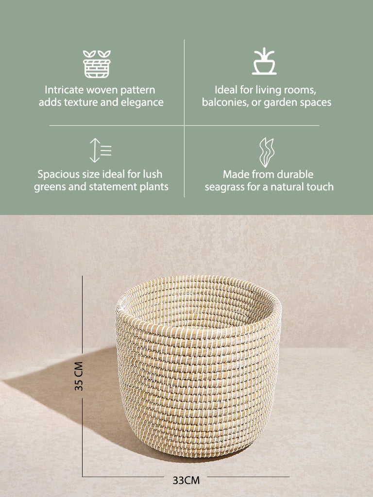 Westside Home Beige Woven Textured Planter- Large - Image 4