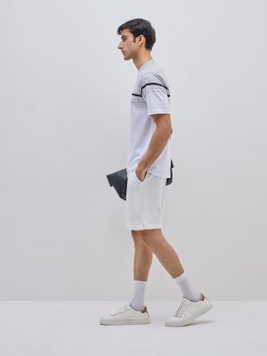 WES Lounge White Waffle-Texture Relaxed-Fit Mid-Rise Cotton-Blend Shorts