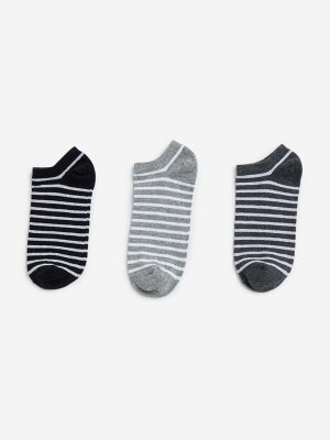WES Lounge Grey Striped Cotton-Blend Socks - Pack of 3