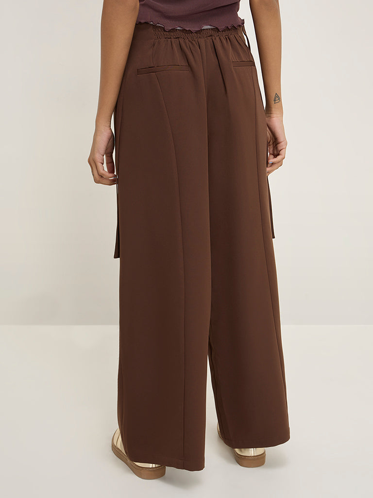 Nuon Brown Solid Wide-Leg High-Rise Trousers - Image 5