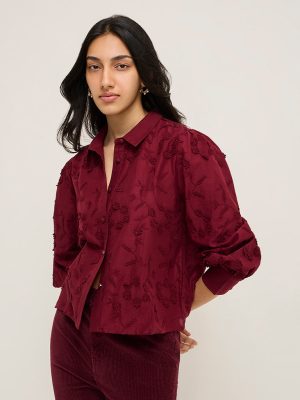 LOV Burgundy Floral Detailed Cotton Shirt