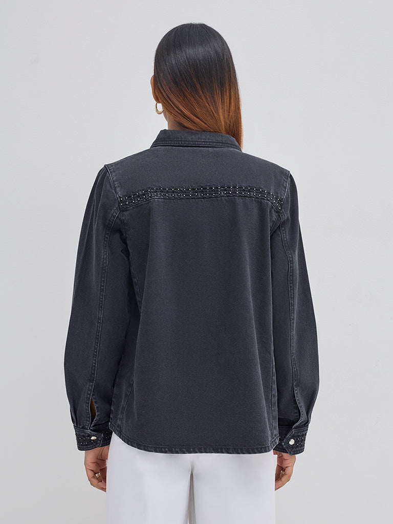LOV Black Embellished Denim Jacket - Image 4