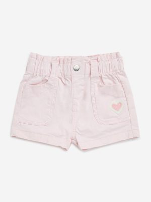 HOP Baby Pink Heart Design Cotton-Blend High-Rise Shorts